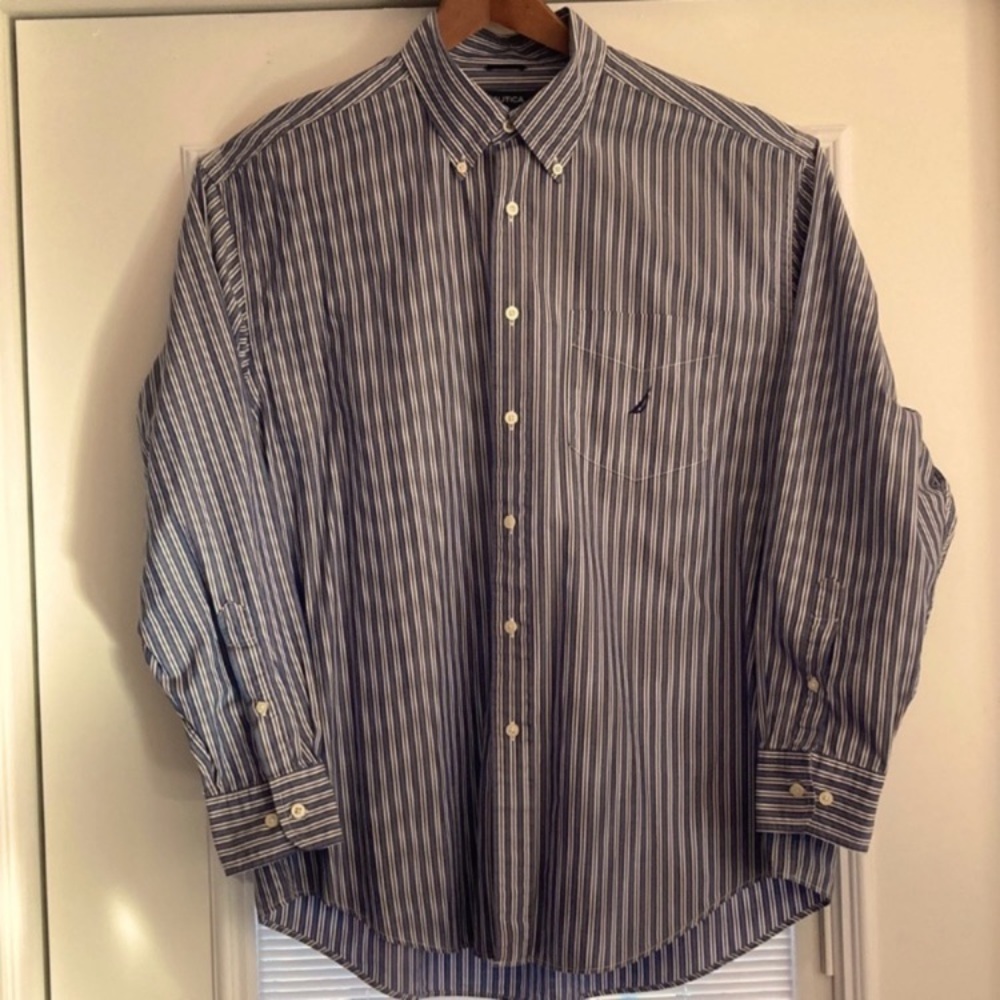 Nautica Multi Blue Button Down Dress Shirt